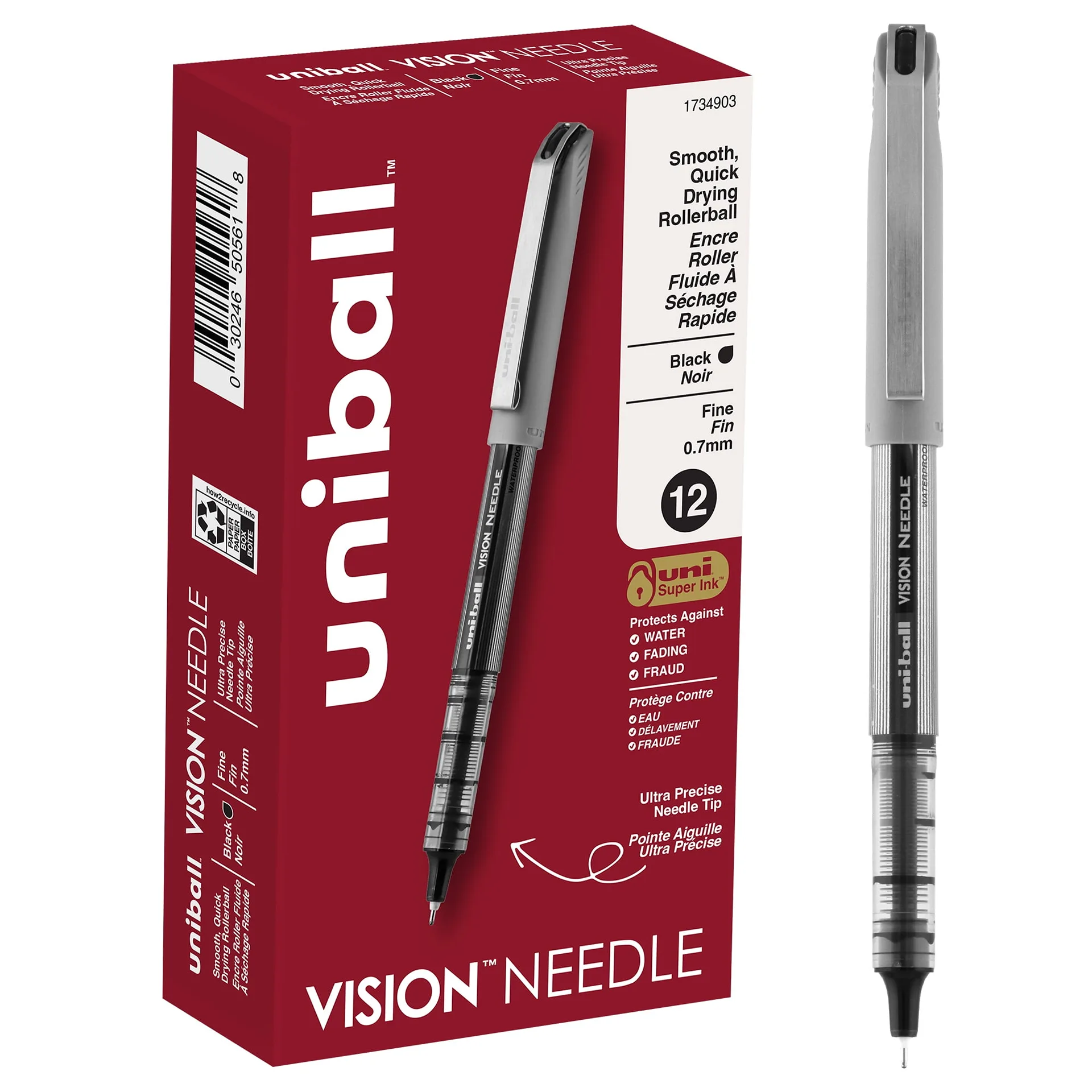 Uniball 207 Needle Retractable Gel Pens | Medium Point (0.7mm) | Black Ink | 12 Count | Single