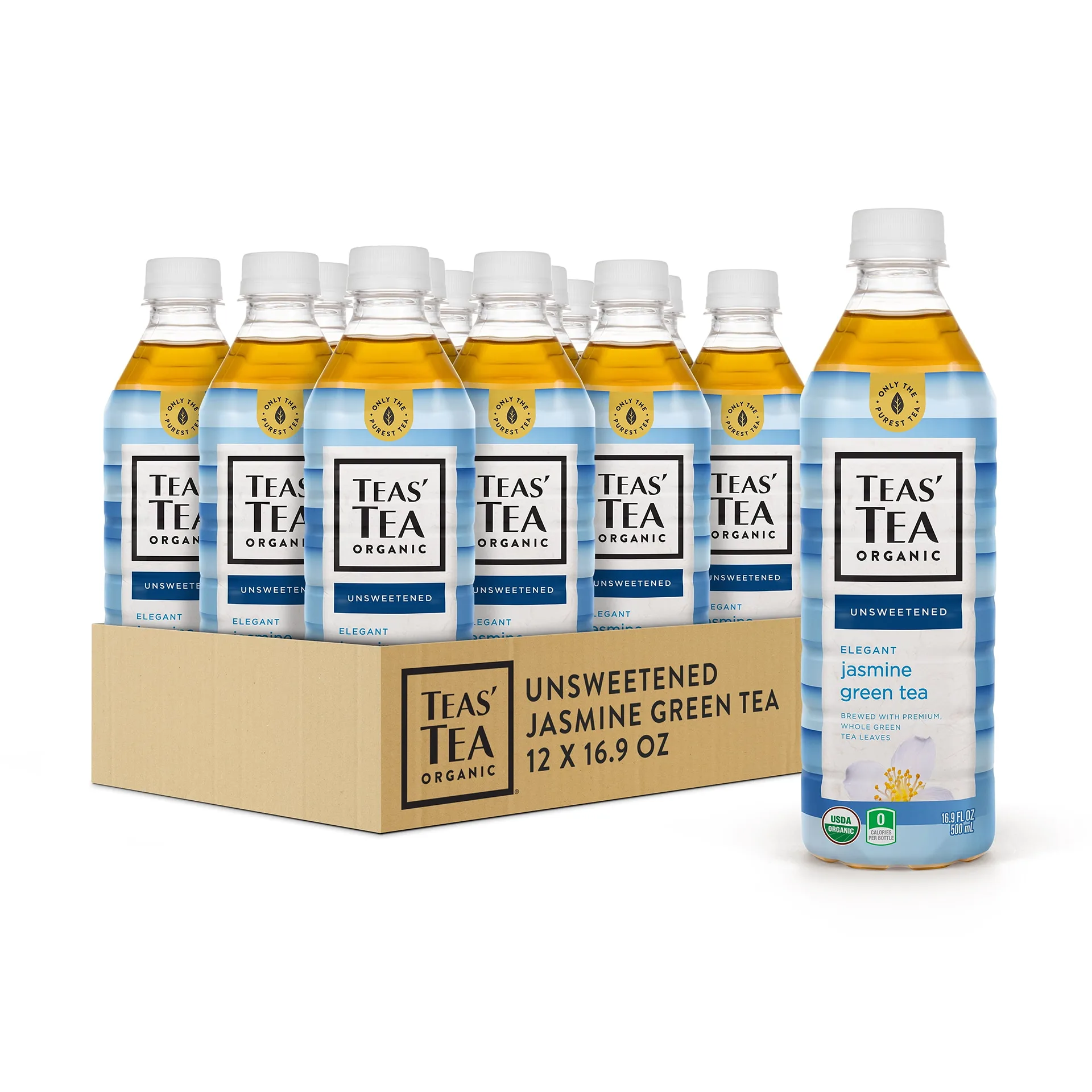 Teas' Tea Unsweetened Jasmine Green Tea | 16.9 Ounce. | Naturally Caffeinated (Pack of 12)