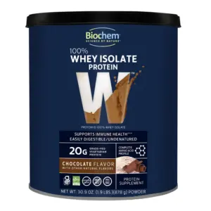 Biochem 100% Whey Isolate Protein | Chocolate 20 g protein 30.9 Ounce Pwdr