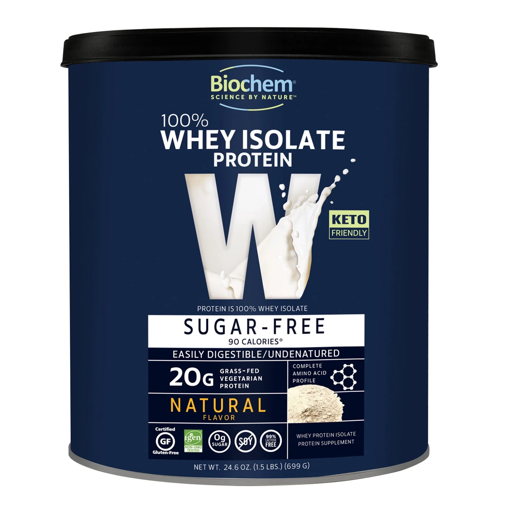 Biochem 100% Whey Isolate Protein Natural Sugar Free 24.6 Ounce Powder