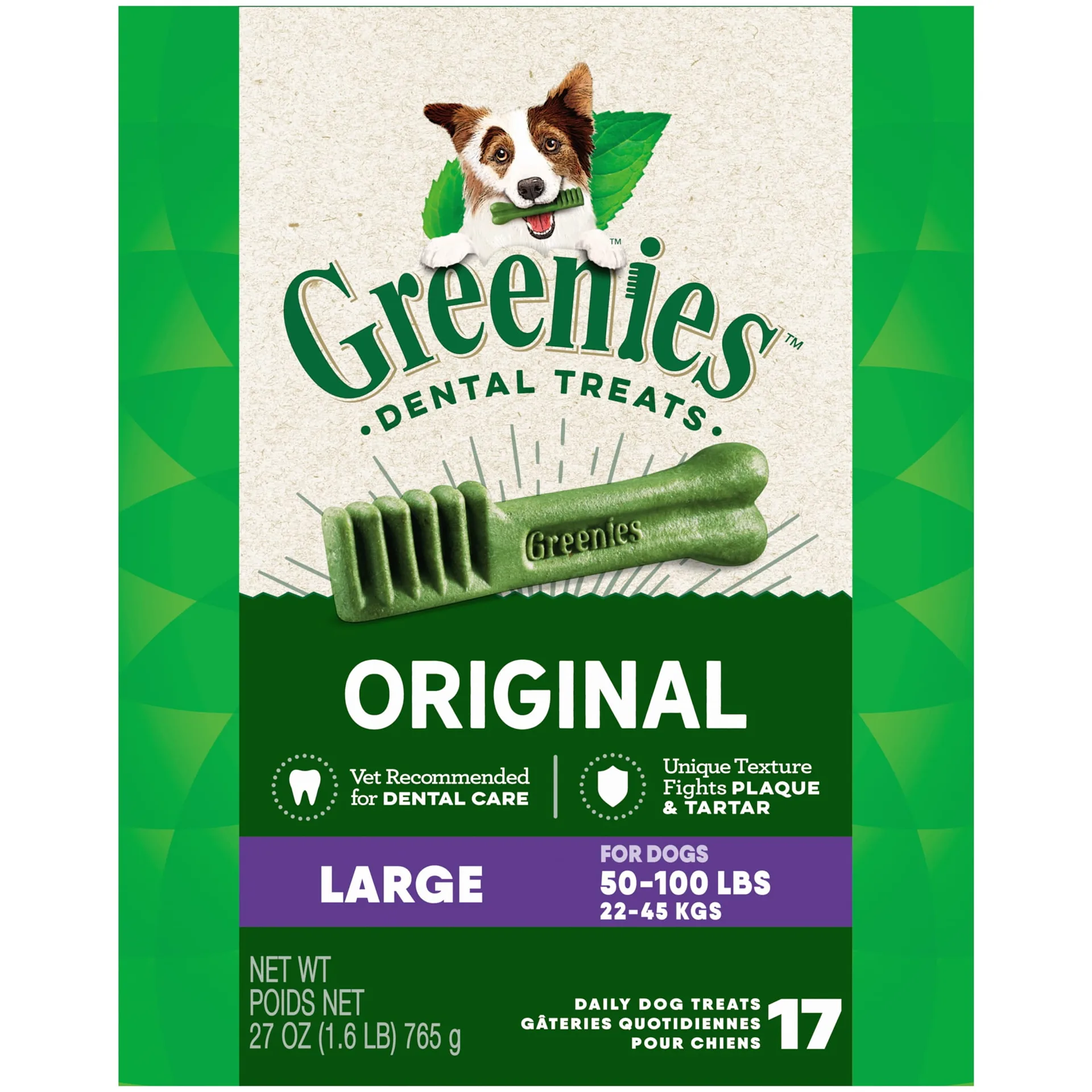 Greenies Original Large Natural Dental Care Dog Treats | 27 Ounce Pack (17 Treats)