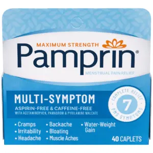 Pamprin Maximum Strength Multi-Symptom Menstrual Pain Relief Caplets | 40 Ct