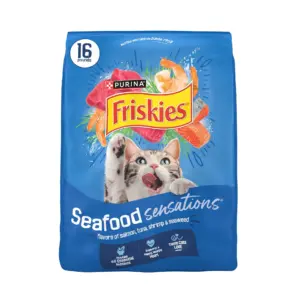 Purina Friskies Dry Cat Food Seafood Sensations with Salmon | Tuna | & Shrimp Flavors | 16 lb Bag