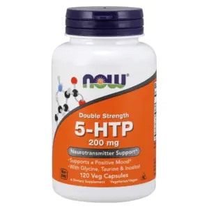 NOW Supplements | 5-HTP (5-hydroxytryptophan) 200 mg | Double Strength | Neurotransmitter Support* | 120 Veg Capsules