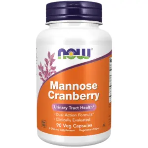 NOW Supplements | Mannose Cranberry | Dual Action Formula* | Clinically Evaluated | Urinary Tract Health* | 90 Veg Capsules