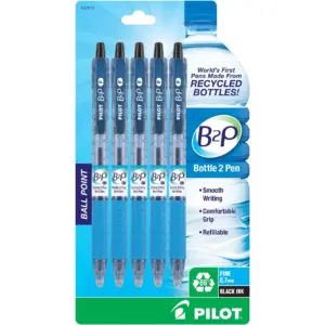 Pilot B2P Bottle-2-Pen Retractable Ball Point Ink Pens | Fine Point (0.7 Millimeters) | Black Ink | 5 Count