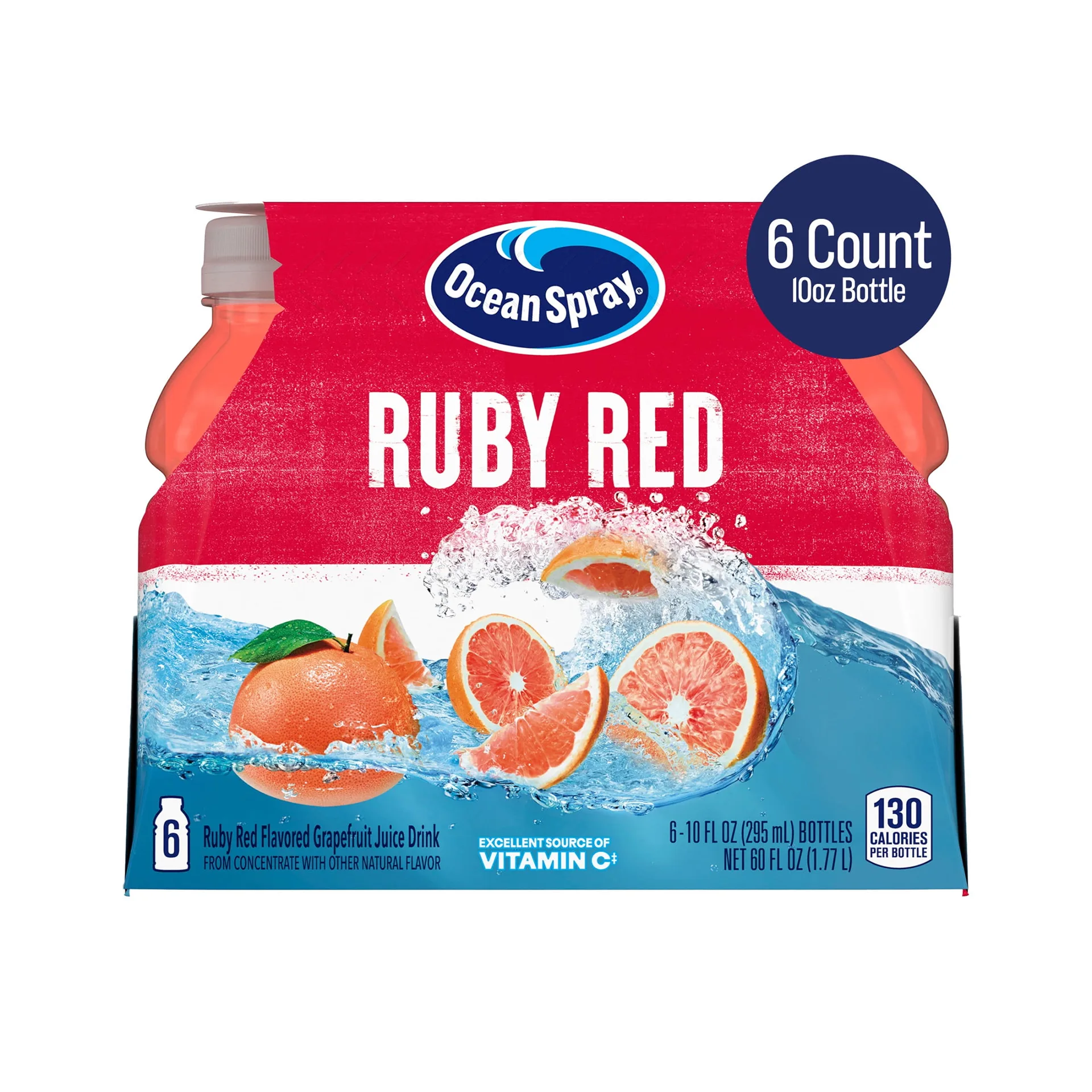 Ocean Spray Ruby Red Grapefruit Juice Drinks | 10 fl Ounce Bottles | 6 Count