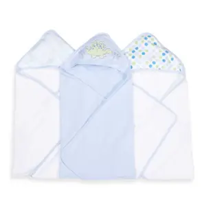 Spasilk Baby Hooded Towel Set for Newborn Boys & Girls | Soft Terry Bath Set | Pack of 3 | Blue Dinosaur | Blue Dino