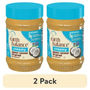 (2 pack) Earth Balance Creamy Peanut & Coconut Oil Spread | Peanut Butter Alternative | 16 Ounce Jar