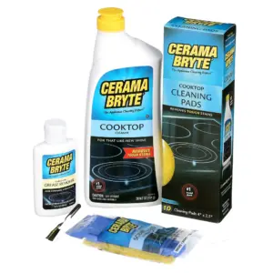 Cerama Bryte Best Value Kit: Ceramic Cooktop Cleaner | 28 Ounce | Scraper | 10 Pads