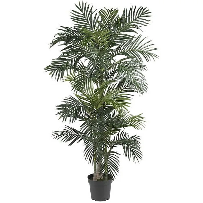 Nearly Natural 6.5' Golden Cane Artificial Silk Potted Palm Tree (Premium Edition)