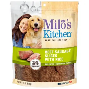 Milo's Kitchen Beef Sausage Slices With Rice Dog Treats | 18-Ounce Bag | 18 Ounces
