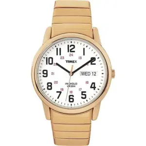 Timex Men's Easy Reader Day-Date Gold/White 35mm Casual Watch | Extra-Long Expansion Band