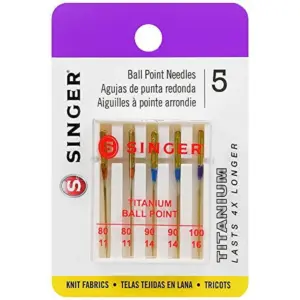 SINGER Titanium Universal Ball Point Machine Needles-Sizes 11/80 (2) | 14/90 (2) and 16/100 (1)