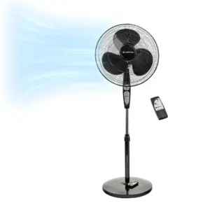 Comfort Zone Large 3-Speed Oscillating Pedestal Fan | Adjustable Height/Tilt | Auto Shutoff Timer | 18 Inches | Black