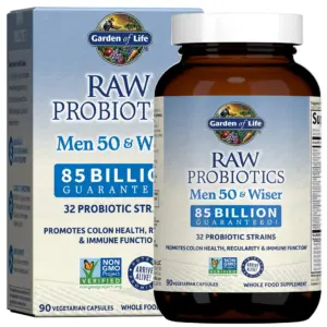 Garden of Life Raw Probiotics for Men Over 50 | Men 50 and Wiser Probiotic with Acidophilus and Bifidobacteria Probiotic-Created Vitamins | Enzymes | and Prebiotics | Gluten Free | 90 Vegetarian Capsules