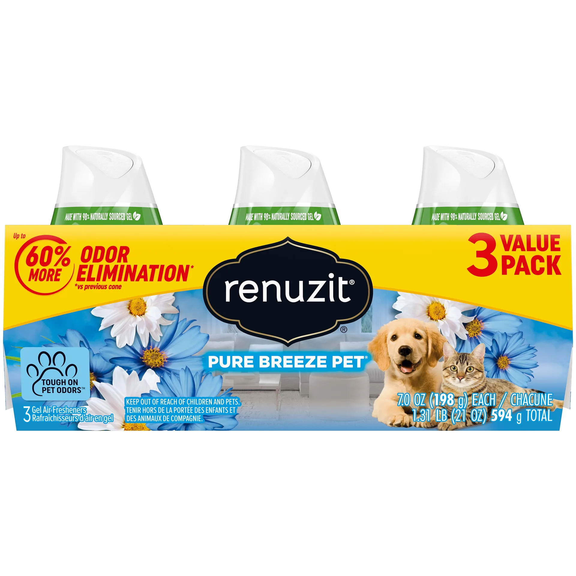 Renuzit Adjustable Gel Air Freshener Cones | Tough on Pet Odors | Pure Breeze Pet scent | 7oz Cone | 3 Cones per Case