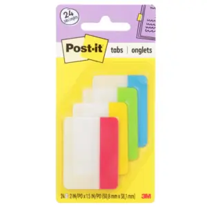 Post-it Tabs | 2 Wide | 4 Assorted Primary Colors | 24 Tabs
