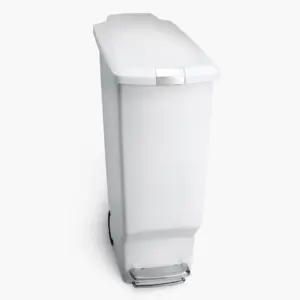 simplehuman Kitchen Trash Can | 10.6 Gallon Plastic Step Garbage Bin with Secure Slide Lock Lid | White