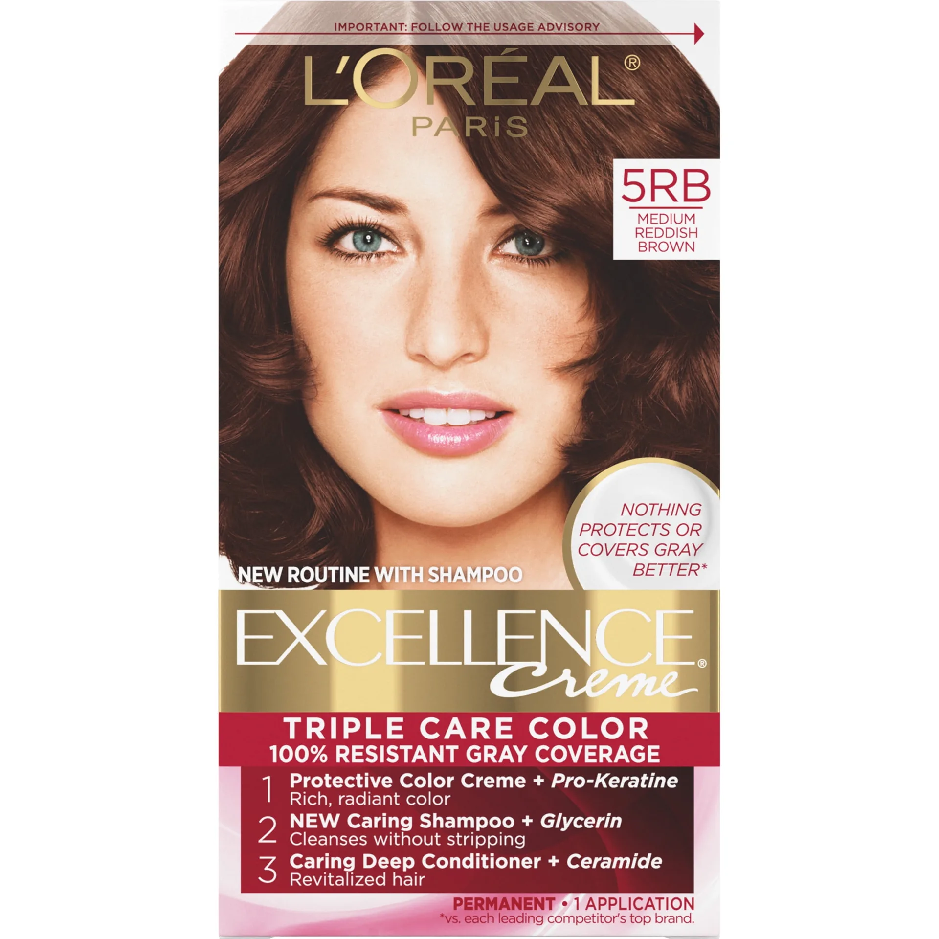 L'Oreal Paris Excellence Creme Permanent Triple Care Hair Color | Medium Golden Brown | 1 Kit | 5G Medium Golden Brown