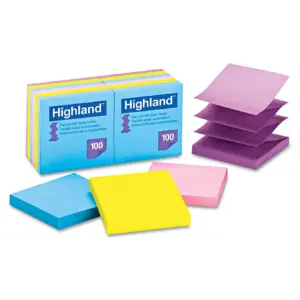 Highland Self-Stick Pop-up Notes | 3 x 3 | Assorted Bright Colors | 100 Sheets Per Pad | 12 Pads Per Pack | Single