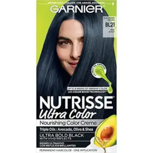 Garnier Hair Color Nutrisse Ultra Color Nourishing Creme | BL21 Reflective Blue Black (Blackberry Mojito) Permanent Hair Dye | 1 Count (Packaging May Vary)