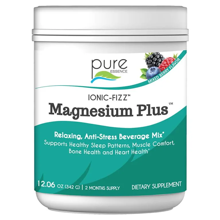Ionic Fizz Magnesium Plus | Supplement with Zinc | Potassium | & 12 Other Nutrients -Natural Sleep Aid & Anti Stress Powder by Pure Essence | Mixed Berry | 12.06 Ounce | Unflavored | 4.60