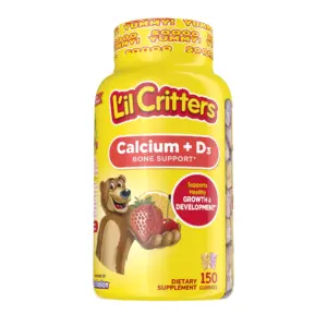 L’il Critters Calcium + D3 Daily Gummy Supplement for Kids | for Bone Support | Orange | Strawberry & Cherry Flavors | 150 Gummies | 1