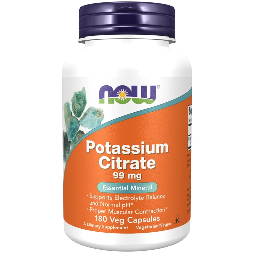 NOW Supplements | Potassium Citrate 99 mg | Supports Electrolyte Balance | 180 Veg Capsules | 1