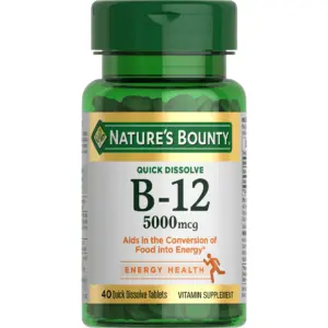 Nature's Bounty Vitamin B12 5000 mcg Tablets for Energy Metabolism | 40 Ct