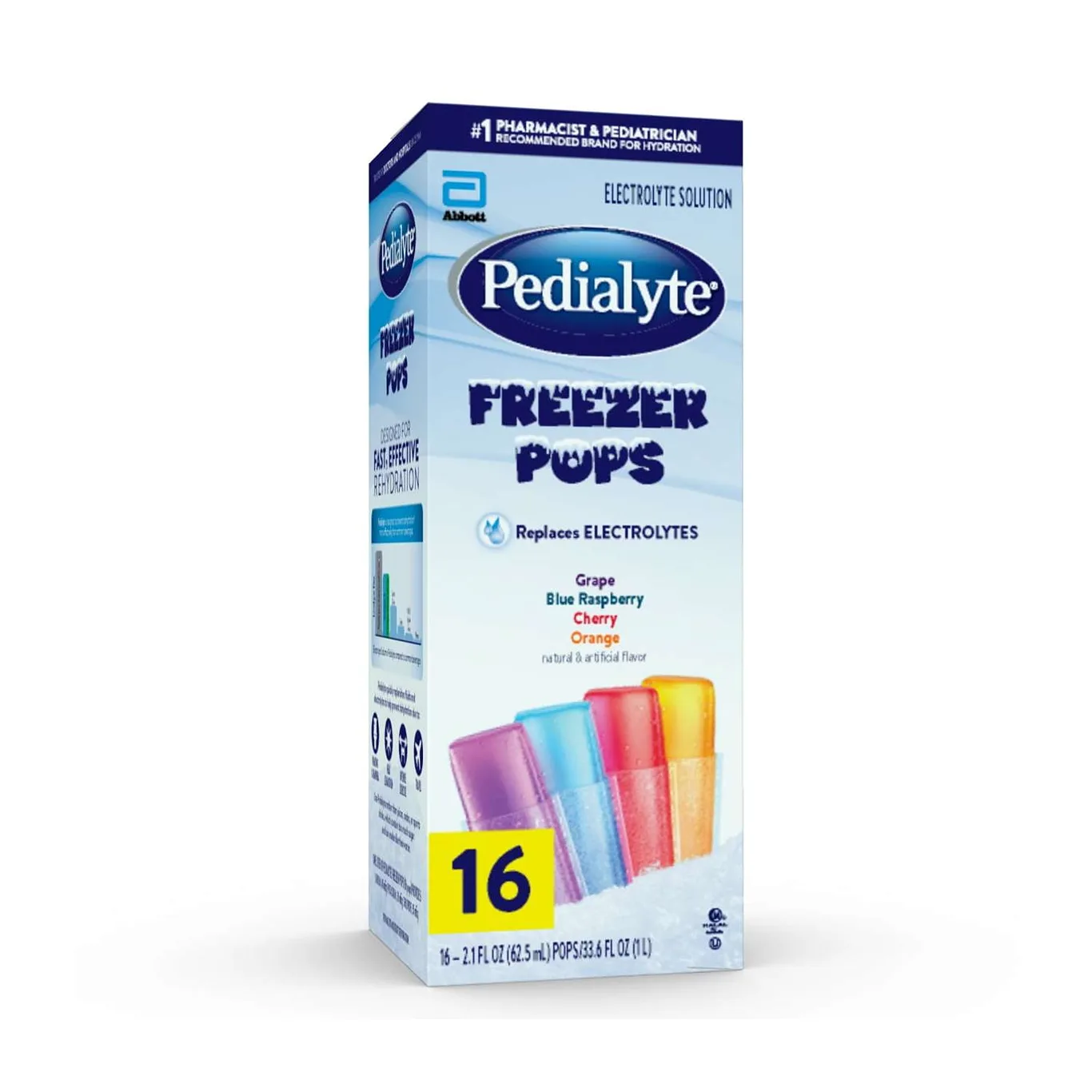 Pedialyte Electrolyte Solution Freezer Pops | Variety Pack | Pack of 16 | Single