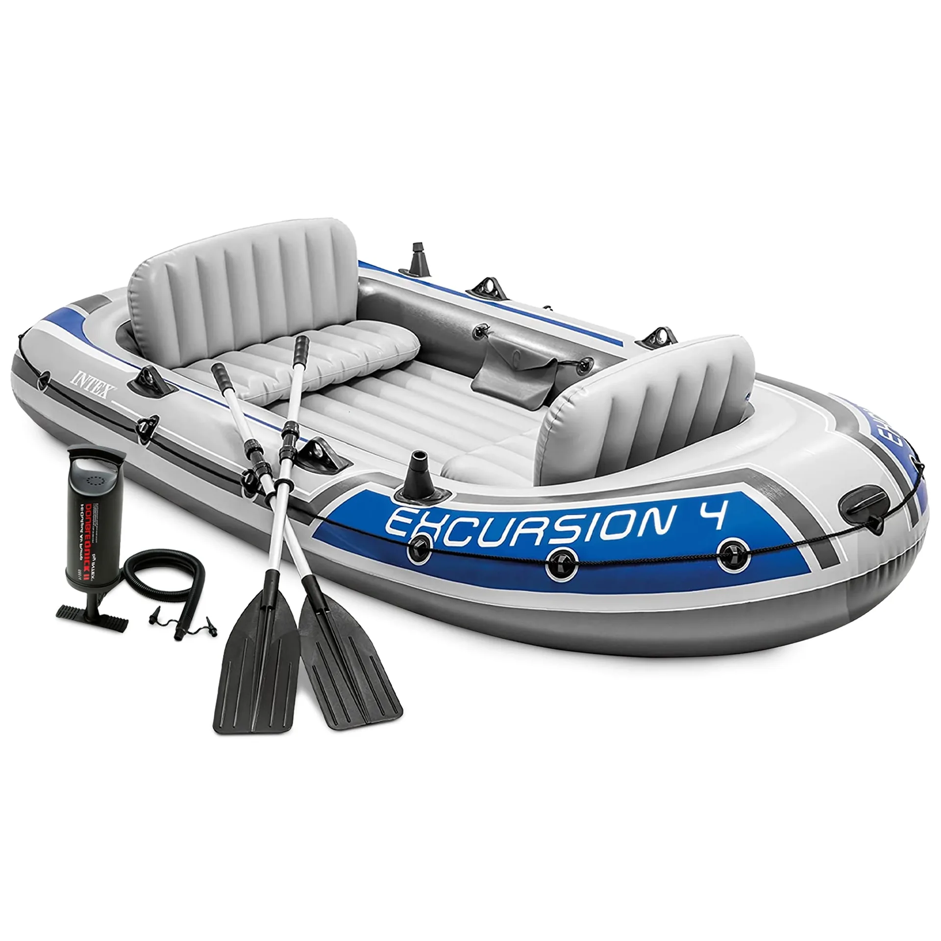 Intex Excursion 4 Person Inflatable Rafting & Fishing Boat Set with 2 Oars | 4-Person