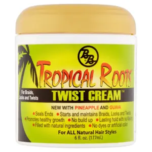 B&B Charcoal Tropical Roots Frizz Control Hair Styling Twist Cream with Pineapple and Guava | 6 fl Ounce