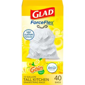 Glad ForceFlex Tall Kitchen Drawstring Trash Bags | 13 Gal | Gain Lemon Zest | 40 Ct (Package May Vary) ( Pack of 2 )