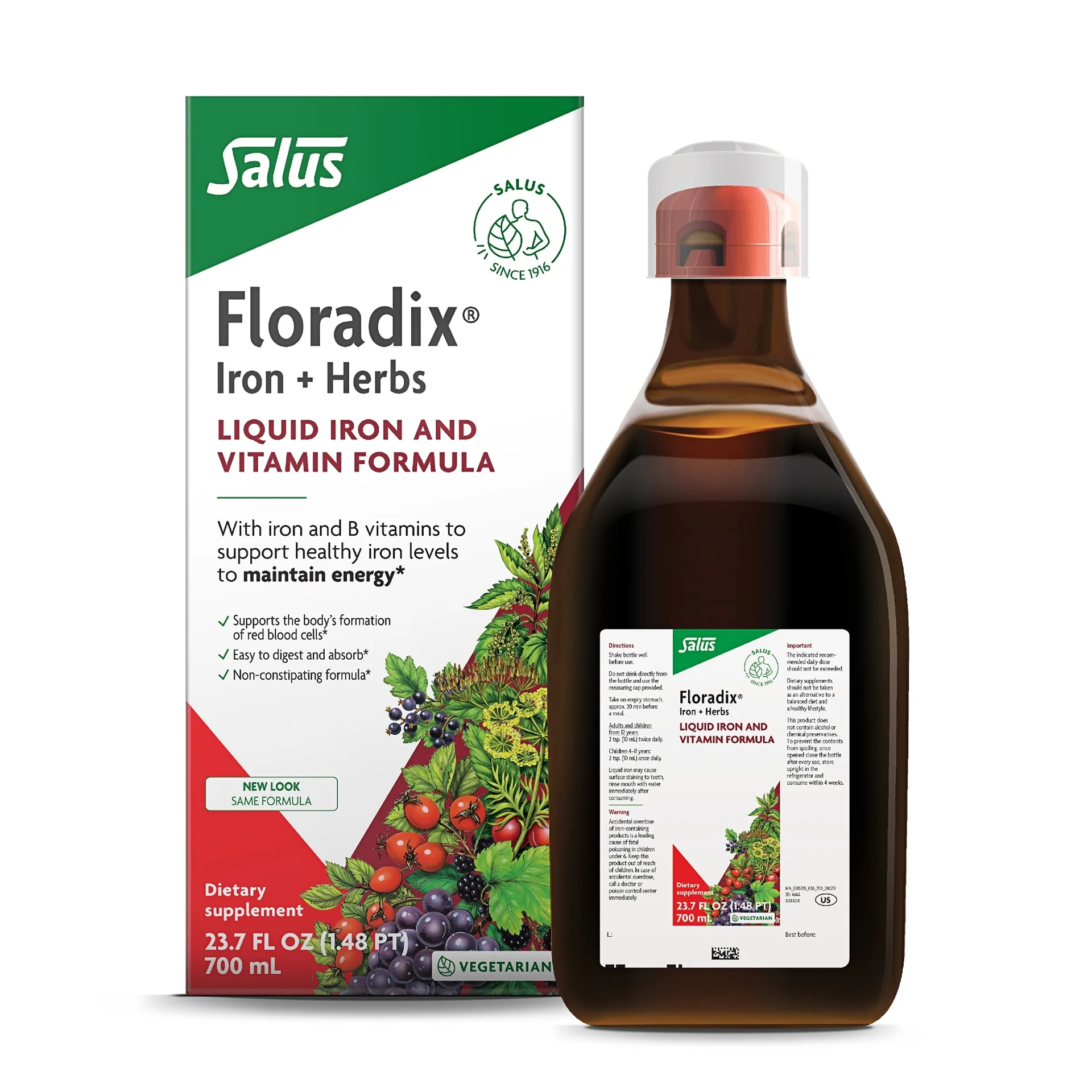 Floradix by Salus Iron and Herbs | Liquid Herbal Supplement for Energy Support* | Iron Supplement with Vitamin C and B Complex Vitamins | for Men and Women | 23.7 fl Ounce | 23.7 fl Ounce ( Pack of 1 )
