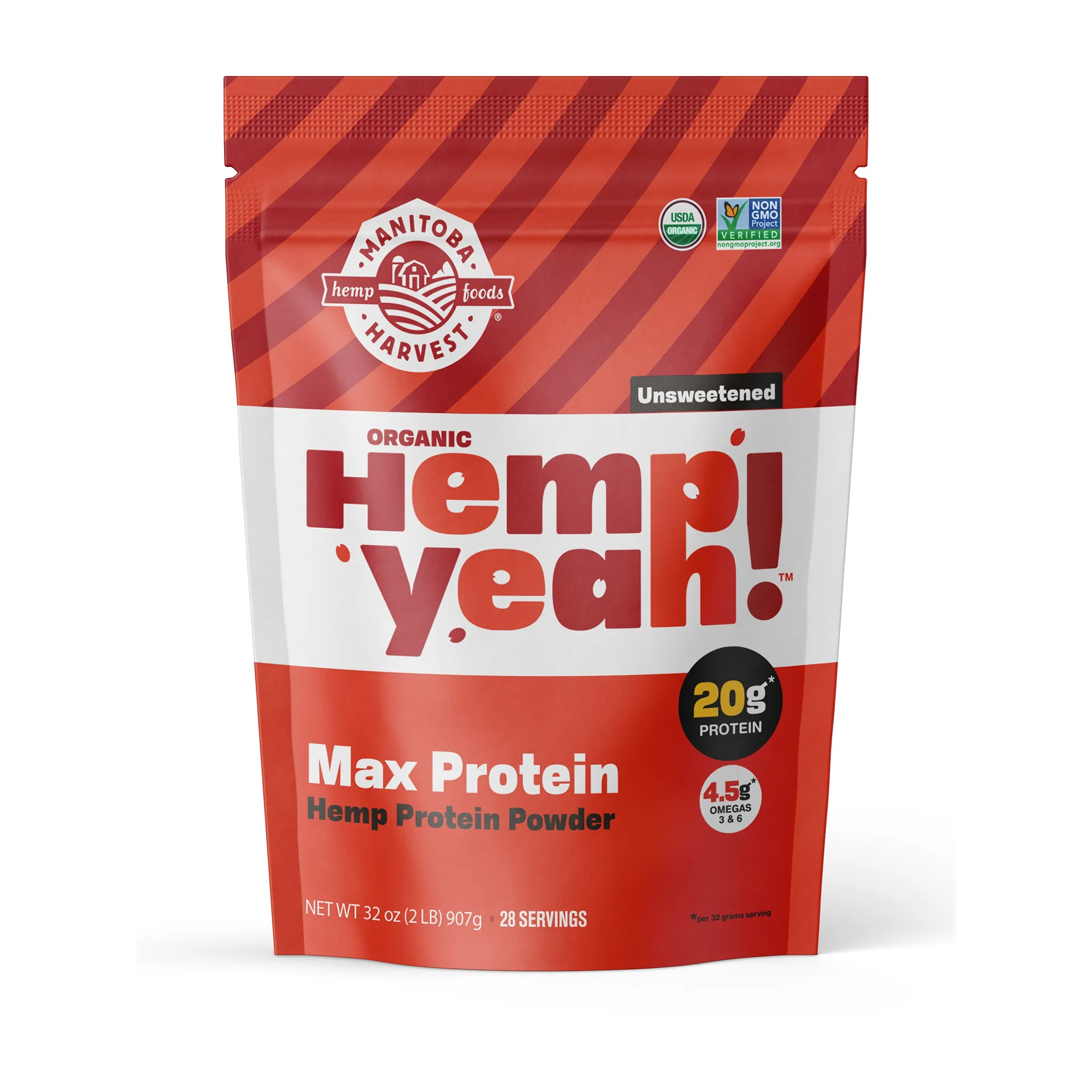 Manitoba Harvest Organic Max Protein Powder | Hemp Yeah! Hemp Protein Powder Unsweetened | 32 Ounce | 2 lb