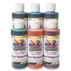 S&S Worldwide Color Splash! Liquid Watercolor Paint | 6 Vivid Colors | 8-Ounce Flip-Top Bottles | For All Watercolor Painting | Use to Tint Slime | Clay | Glue | Shaving Cream | Non-Toxic. Pack of 6