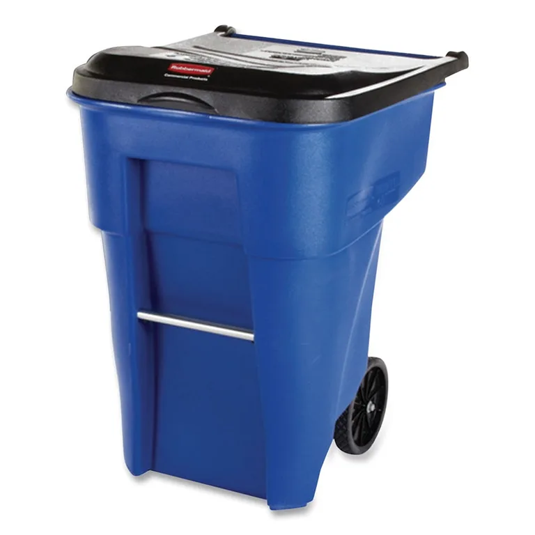 Rubbermaid Commercial FG9W2700BLUE Brute Outdoor 50 Gallon Square Plastic Rollout Container | Blue