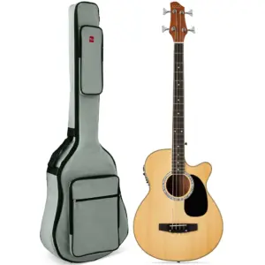 Best Choice Products 22-Fret Full Size Acoustic Electric Bass Guitar w/ 4-Band Equalizer | Truss Rod | Natural | Beige