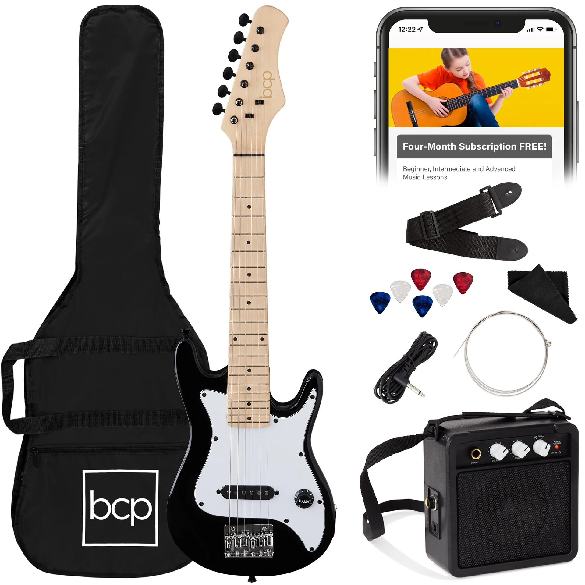 Best Choice Products 30in Kids Electric Guitar Beginner Starter Kit w/ 5W Amplifier | Strap | Case | Black
