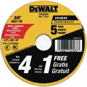 Dewalt DW8062B5 4-1/2 Type 1 Metal Cutting Wheels (Pack of 5)