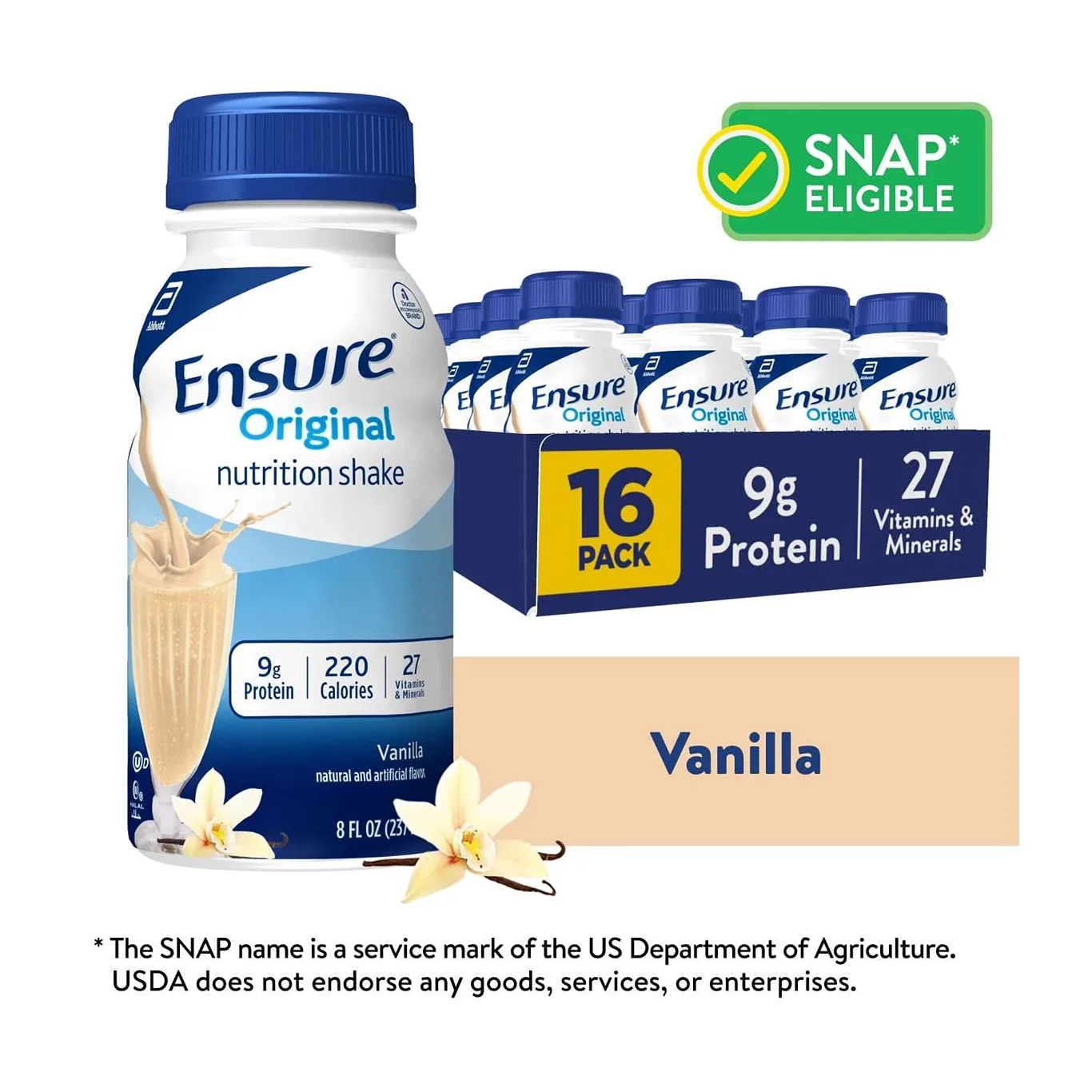 Ensure Original Nutrition Shake | 9g Protein | Vanilla | 8 fl Ounce | 16 Pack