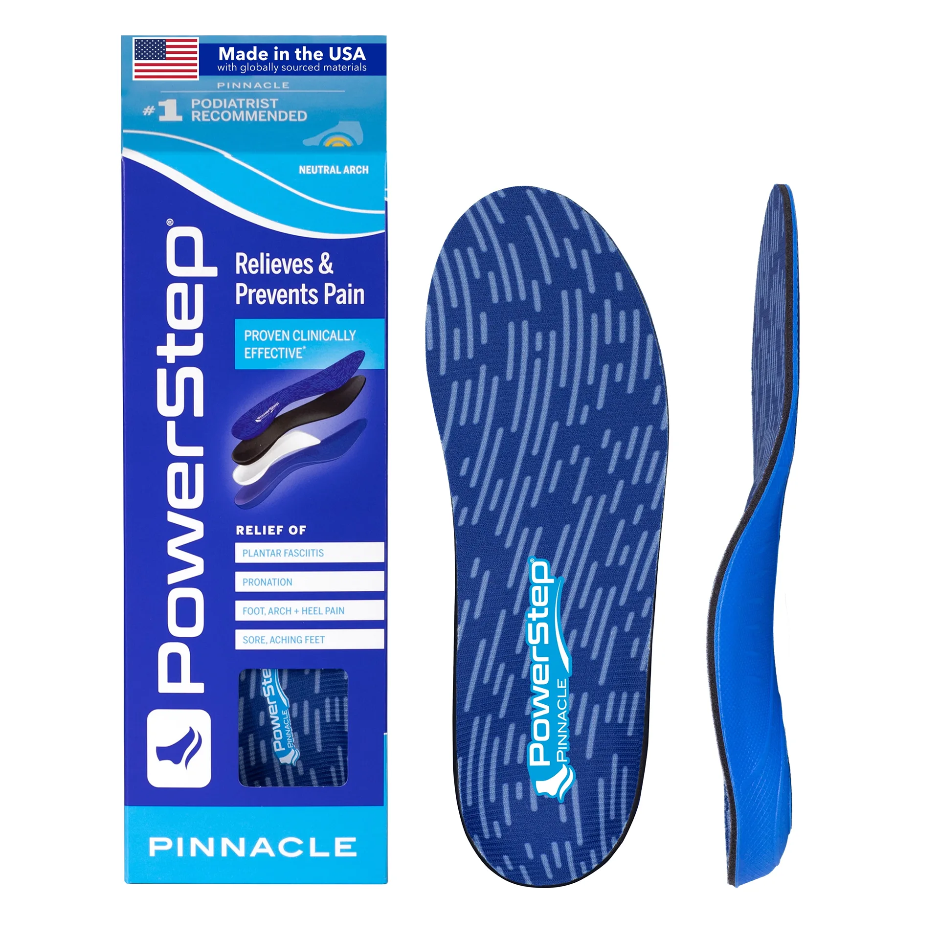 PowerStep Pinnacle Full Length Orthotic Shoe Insoles with Neutral Arch Support for Plantar Fasciitis | M/3-3.5 W/5-5.5
