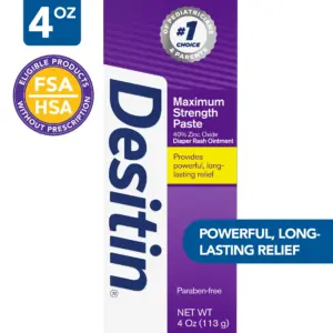 Desitin Maximum Strength Baby Diaper Rash Cream with Zinc Oxide | 4 Ounce | Single | 1