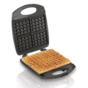Hamilton Beach Mini Belgian Waffle Maker with Nonstick Plates | Waffle Iron | Black and Stainless