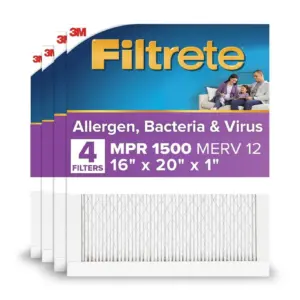 Filtrete 16x20x1 HVAC Furnace Air Filter | MPR 1500 MERV 12 | Allergen | Bacteria | Virus | 4 Pack