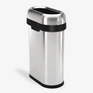 simplehuman 50 Liter / 13.2 Gallon Slim Open Top Trash Can | Commercial Grade Heavy Gauge Brushed Stainless Steel