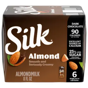 Silk Dairy Free Dark Chocolate Shelf Stable Almond Milk | Lactose Free | 8 FL Ounce Carton | 6 Ct | Single