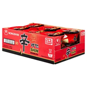 Nongshim Shin Ramyun Spicy Beef Ramen Noodle Soup Bowl | 3.03oz X 12 Count | Shelf-Stable