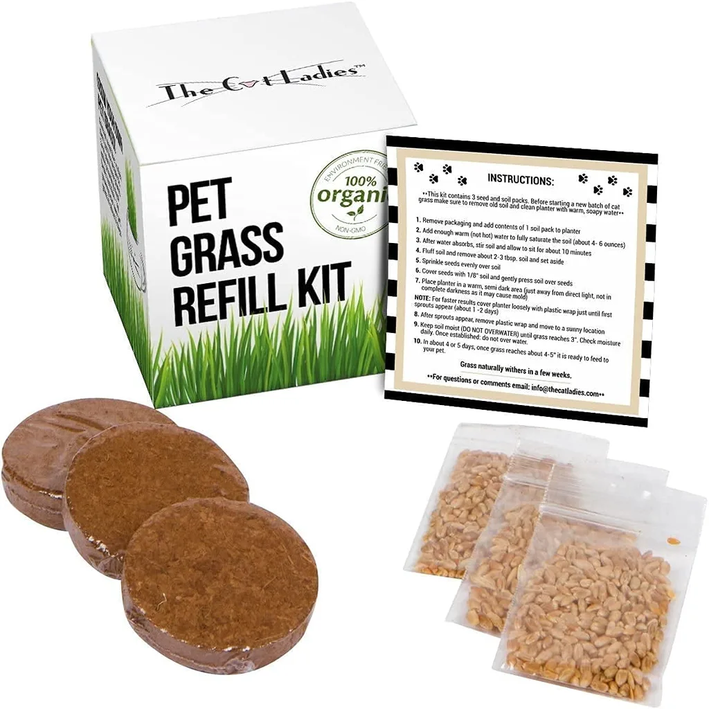 The Cat Ladies Cat Grass Refill Kit | 3 Pack | 100% Organic Non-GMO Seeds | Natural Hairball Control